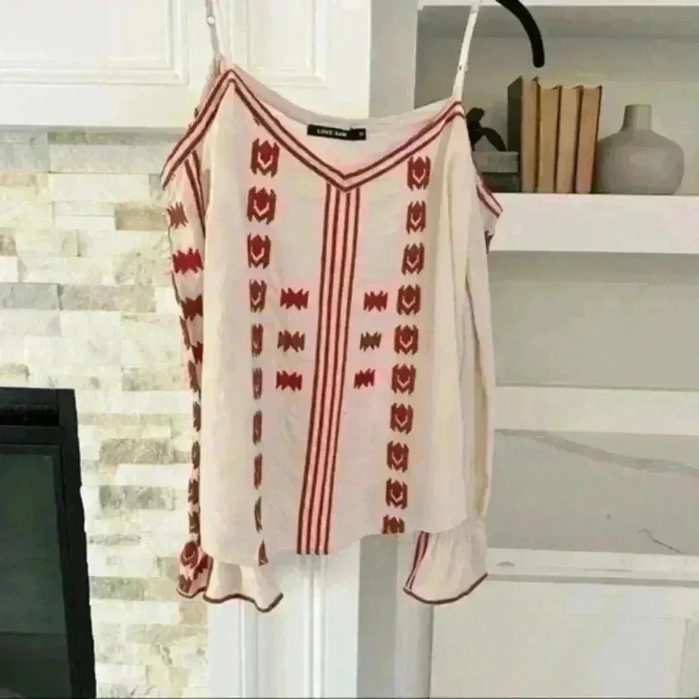 Love Sam Cream Embroidered Cold Shoulder Boho Top Size S